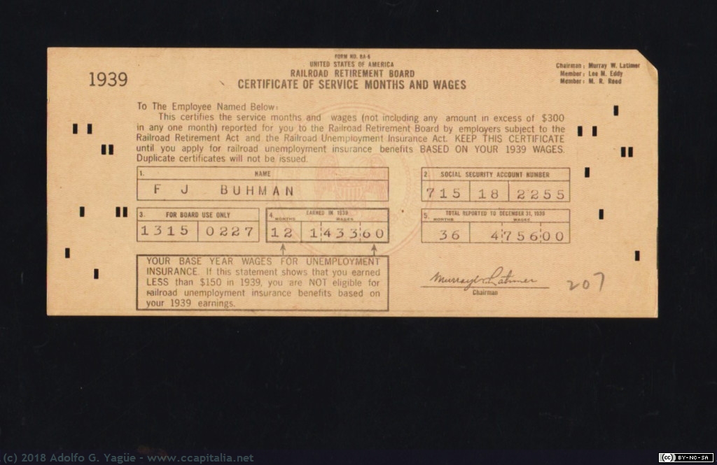 598 - Certificado de un empleado del ferrocarril, 1939