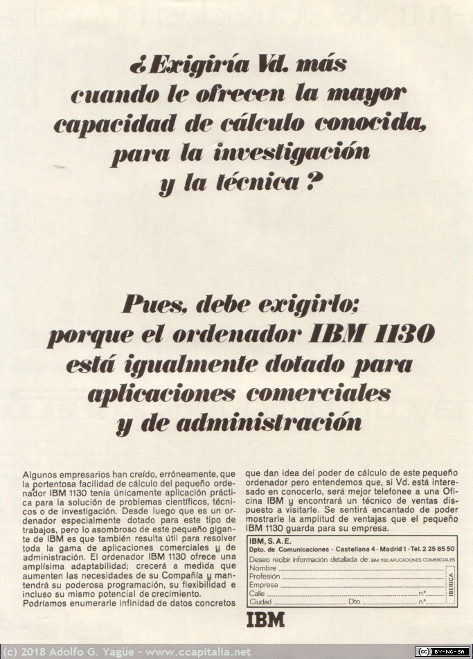 369 - IBM 1130. Ibérica Actualidad, 1969