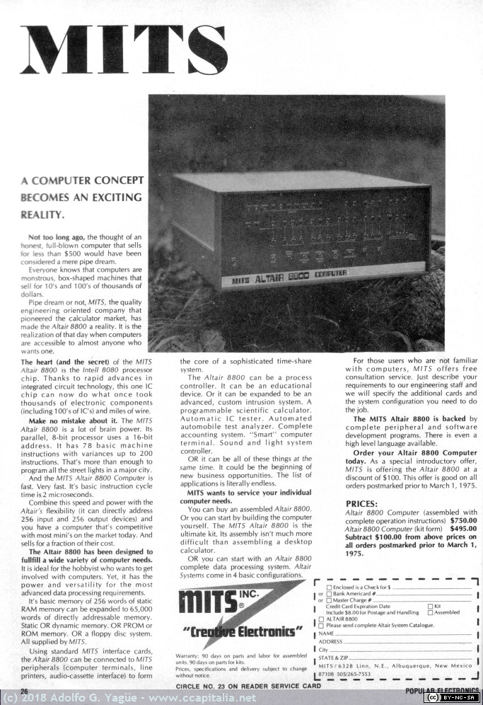 118 - MITS Altair 8800. Popular Electronics, 1975