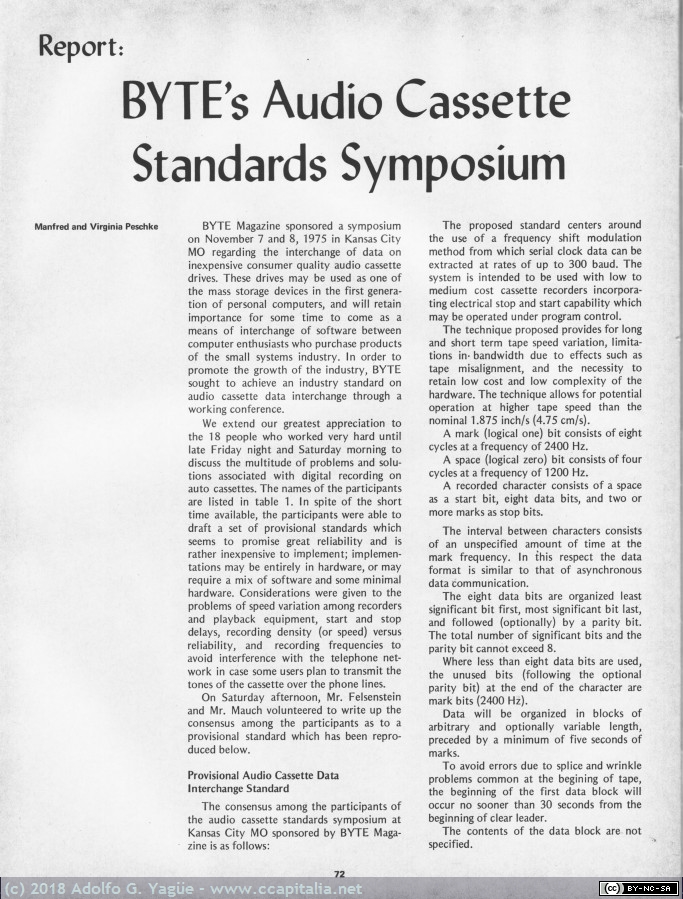 496 - Report Cassette Symposum. Byte febrero (1), 1976