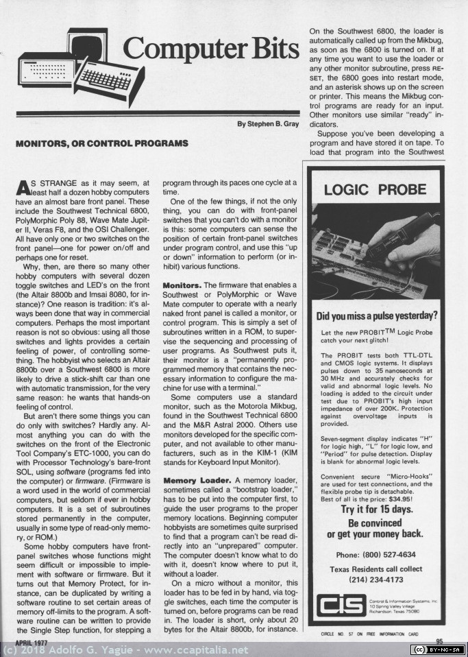 868 - Monitors, or Control Programs. Popular Electronics (1), 1977