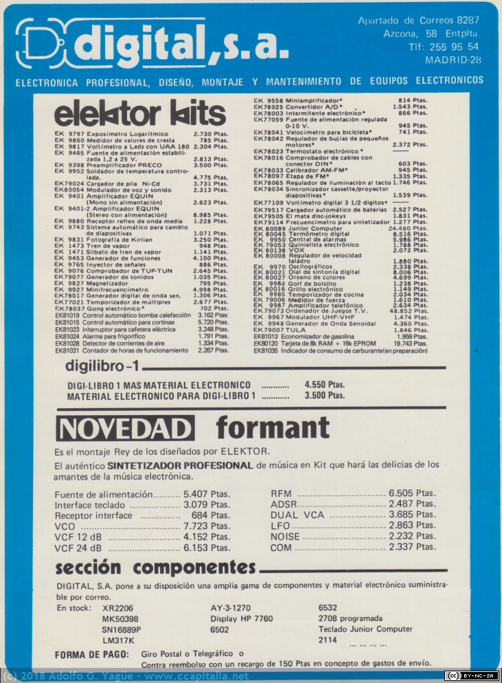 874 - Lista de precios Kits Elektor. Digital, 1981