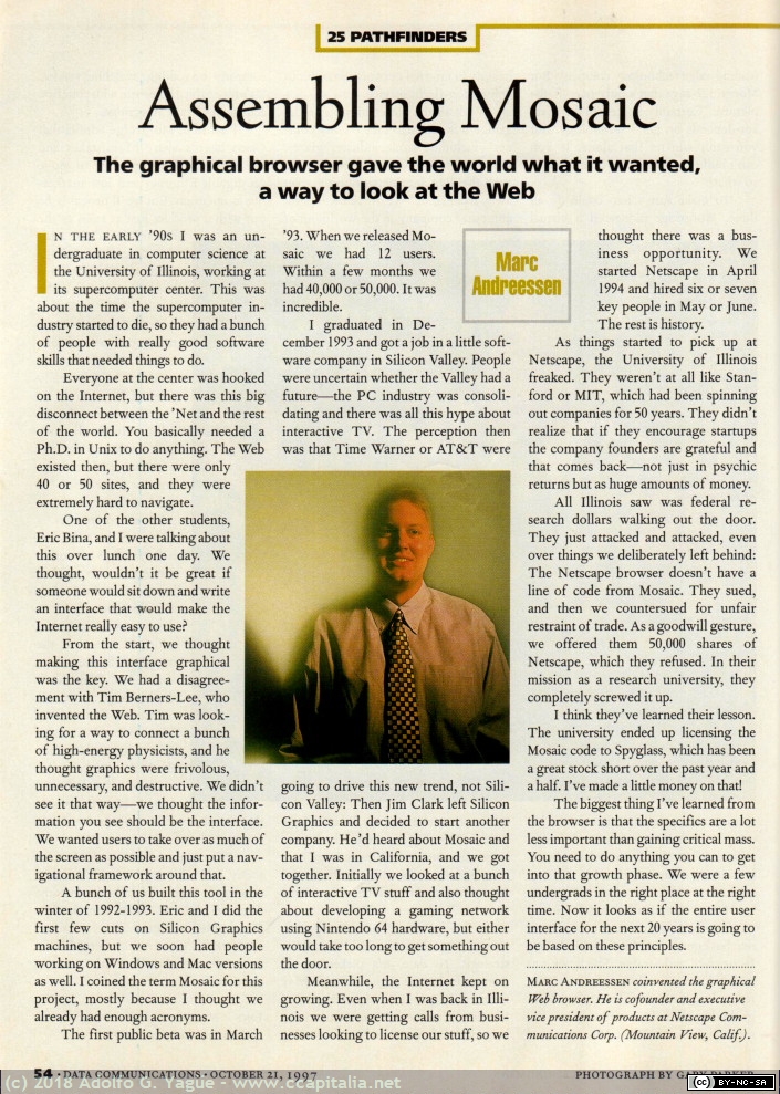 888 - Pathfinders & Pioners. Marc Andreessen. Data Communications, 1997