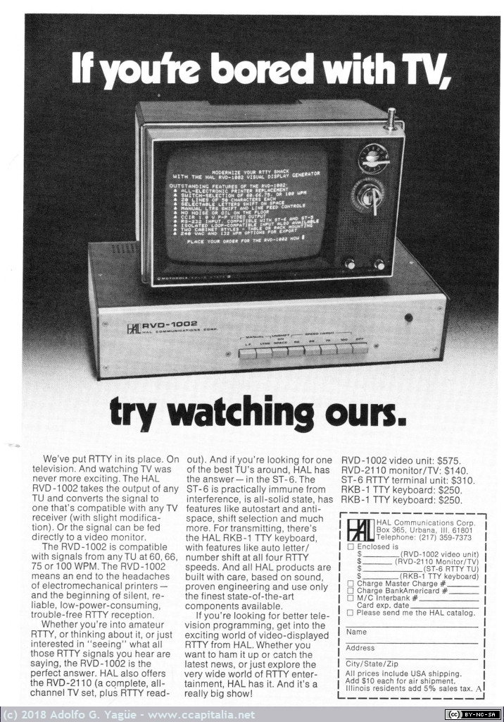 939 - HAL Communications. RTTY TV RVD-1002. QST, 1974