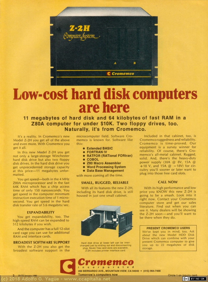 906 - Cromemco. Low-cost hard disk computers are here, 1980
