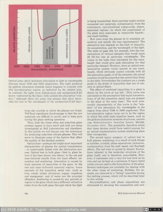 736 - Low-Loss Glass Fibers For Optical Transmission. Bell Laboratories Record (5), 1972
