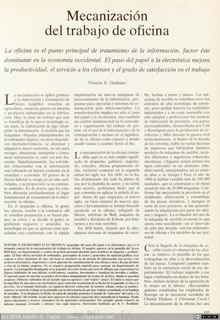 1065 - Mecanización del trabajo de oficina. Investigación y Ciencia (2), 1982