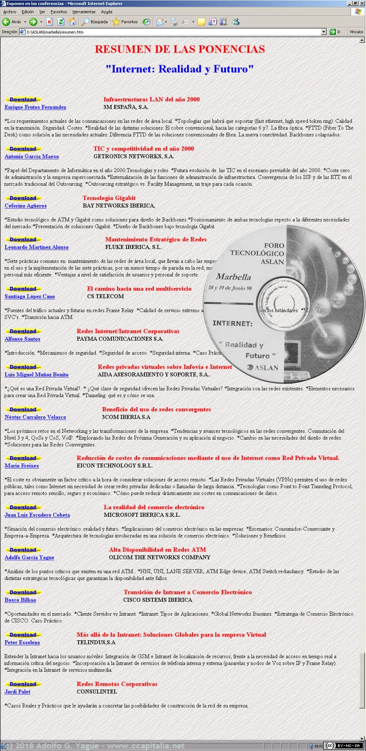 554 - Internet. Realidad y Futuro. Foro Tecnológico ASLAN, 1998