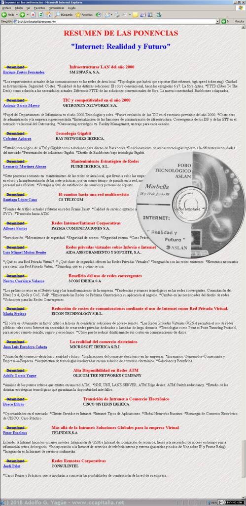 554 - Internet. Realidad y Futuro. Foro Tecnológico ASLAN, 1998