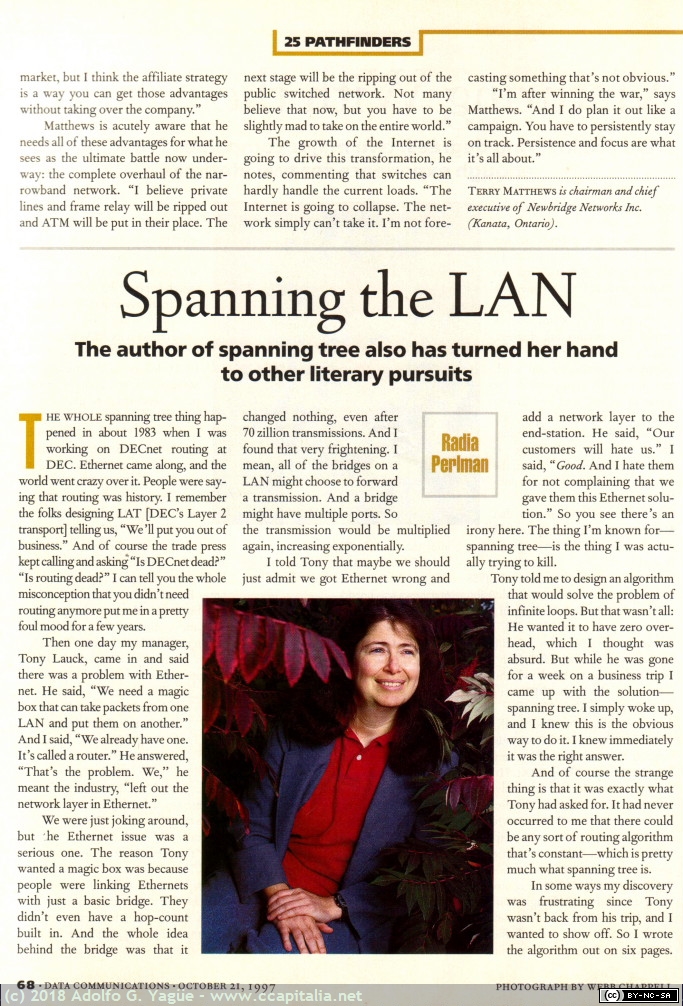 888 - Pathfinders & Pioners. Radia Perlman. Data Communications (1), 1997