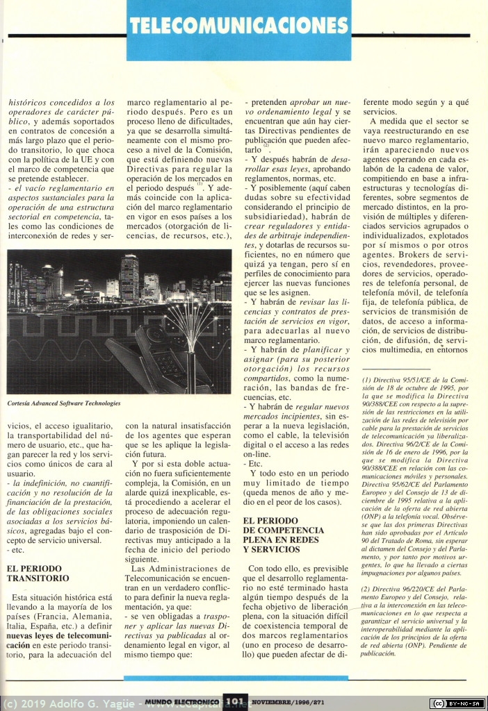 1206 - El establecimiento de una nueva regulación. Mundo Electrónico número 271 (2), 1996