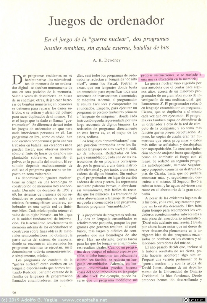 567 - Juegos de Ordenador. A.K.Dewdney. Investigación y Ciencia (1), 1984