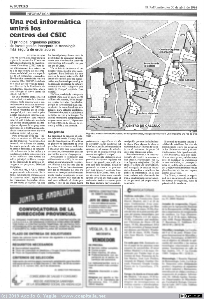 1246 - Una red informática unirá los centros del CSIC. El País, 1986
