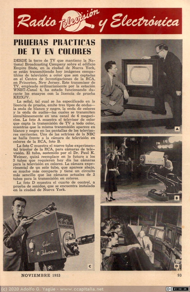1365 - Pruebas practicas de TV en colores. Mecánica Popular. Noviembre, 1953