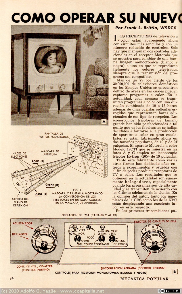 1368 - Cómo operar su nuevo receptor en color. Mecánica Popular. Marzo (1), 1955