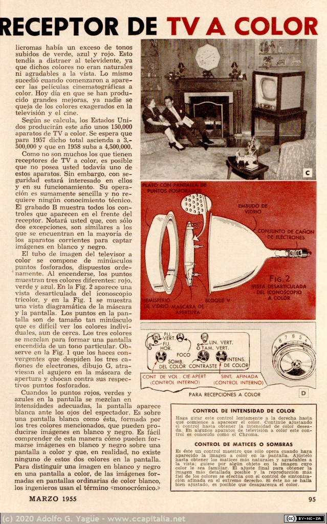 1368 - Cómo operar su nuevo receptor en color. Mecánica Popular. Marzo (2), 1955