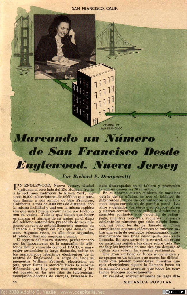 1360 - Marcando un número de San Francisco desde Englewood, Nueva Jersey. Mecánica Popular (1), 1952
