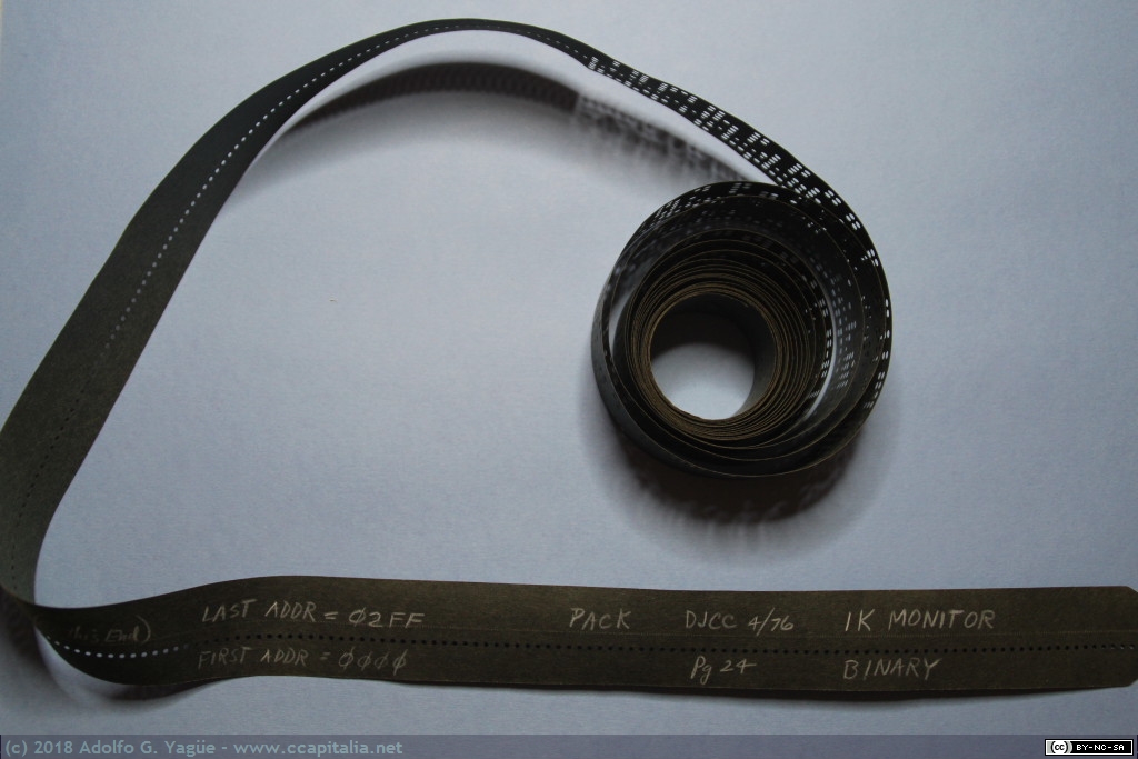 106 - Cinta perforada Programa Monitor 8080 de Charlie Pack. Dr. Dobb's Journal of Calisthenics & Orthodontia, 1976