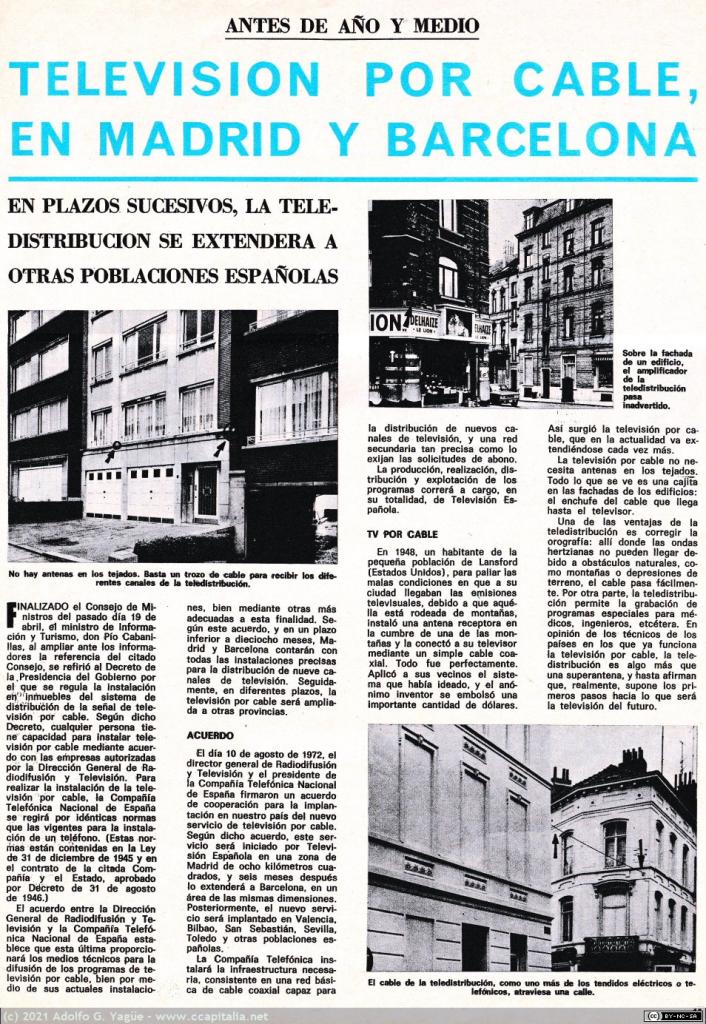 1520 - Televisión por cable, en Madrid y Barcelona. Teleradio, 1974