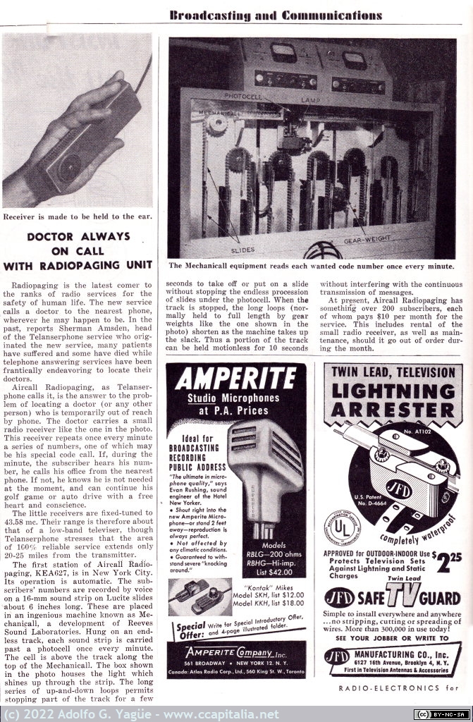 83 - Doctor always on call whith Radiopaging unit. Radio-Electronics. Enero, 1951