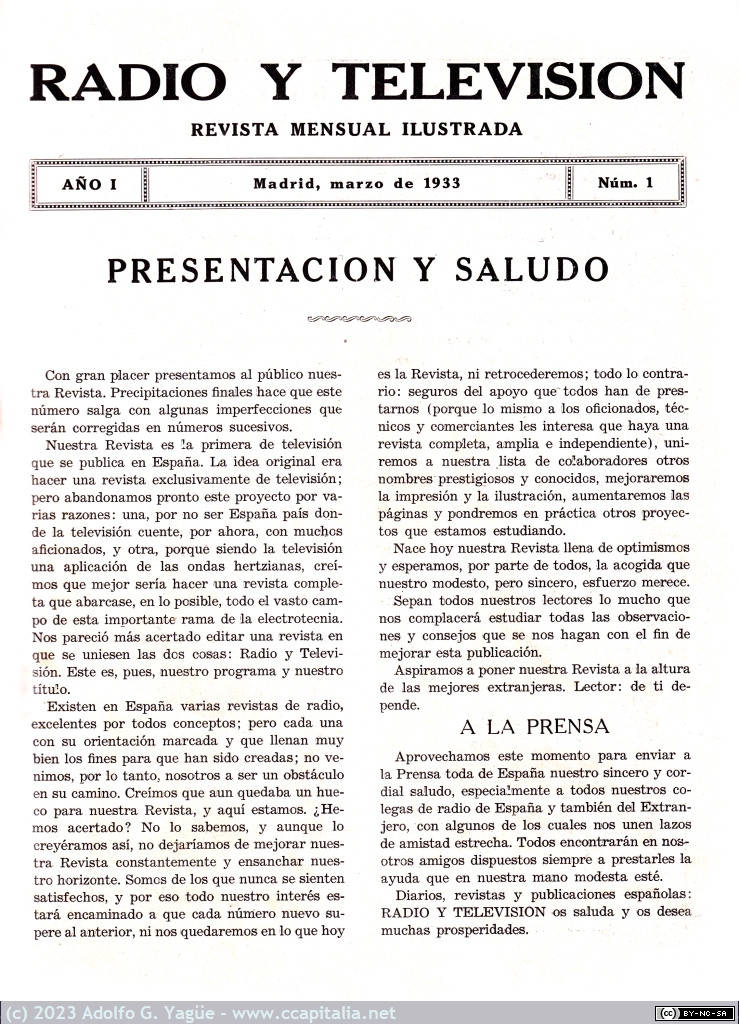 1651 - Radio y Televisión. Presentación y Saludo (2), 1933