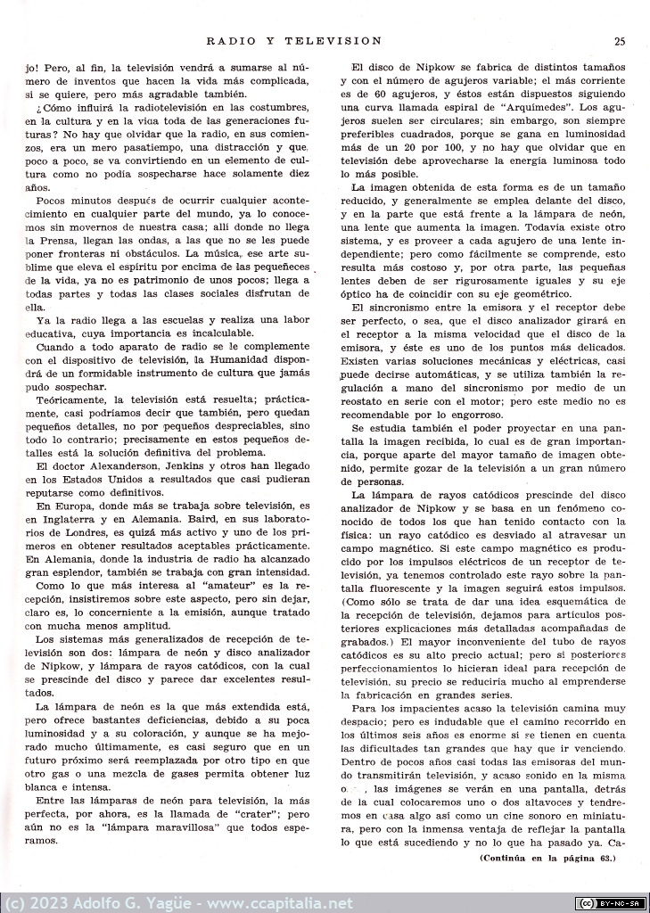1651 - La Televisión, su estado actual. Radio y Televisión. Marzo (4), 1933