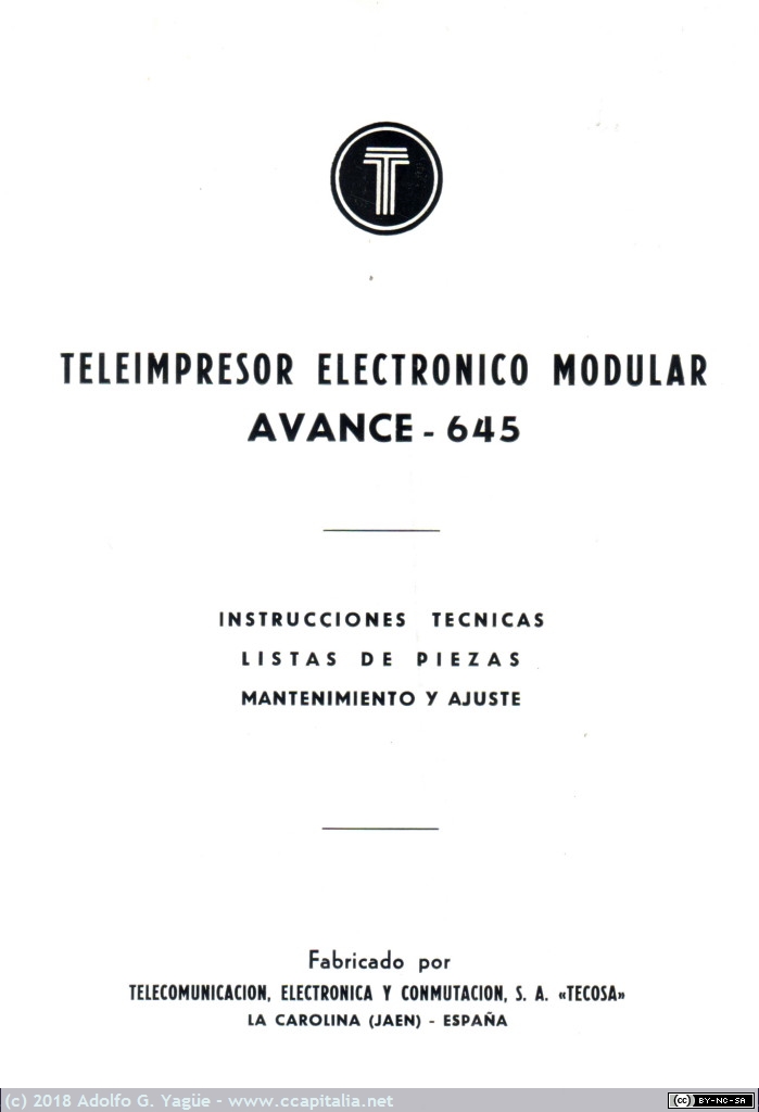 785 - Teleimpresor electrónico modular Avance 645. Manual de mantenimiento y ajuste (1), 1975