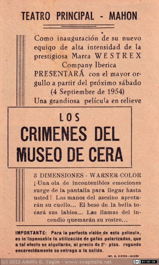 1580 - Programa Los Crimenes del Museo de Cera. Teatro Principal, Mahon (3), 1954