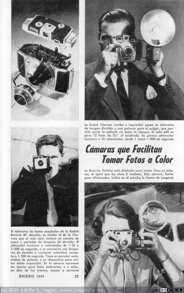 1366 - Cámaras que facilitan tomar fotos a color. Mecánica Popular. Enero, 1954