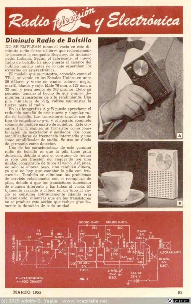 1368 - Diminuto radio de bolsillo. Mecánica Popular. Marzo, 1955