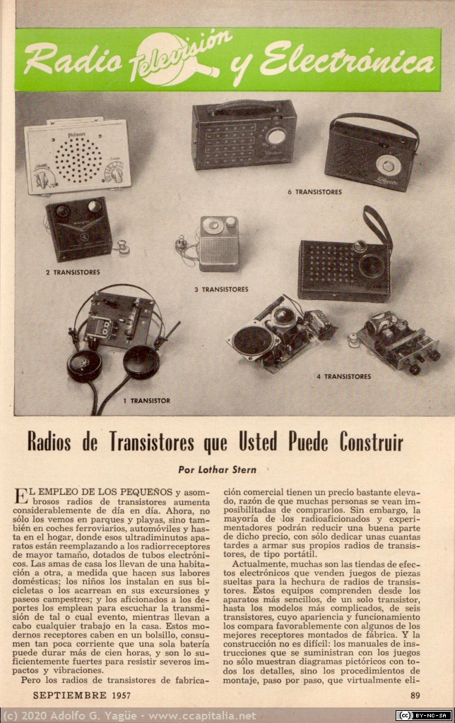 1372 - Radios de transistores que usted puede construir. Mecánica Popular. Septiembre (1), 1957