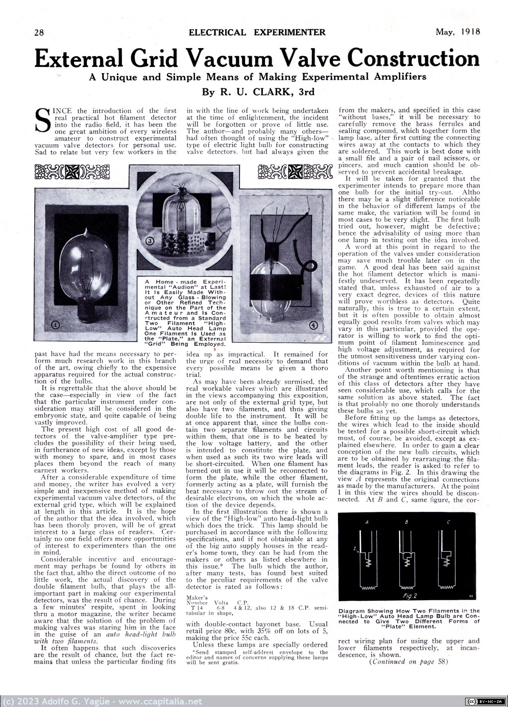 1644 - External Grid Vacuum Valve Construction. Electrical Experimenter, 1918