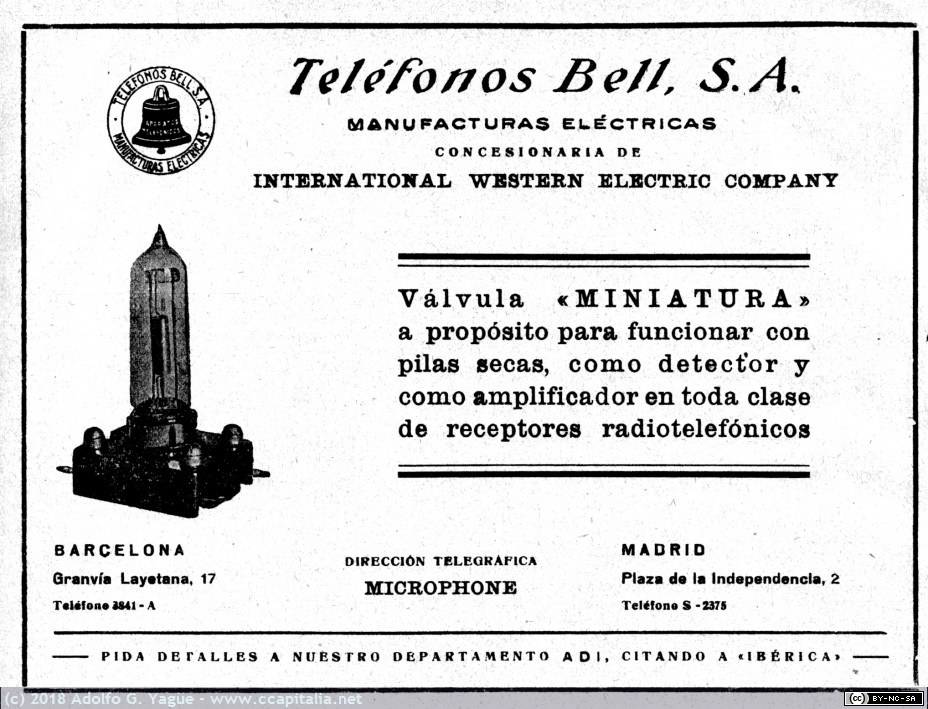 1082 - Teléfonos Bell S.A. y su triodo miniatura Western Electric 215A., 1924