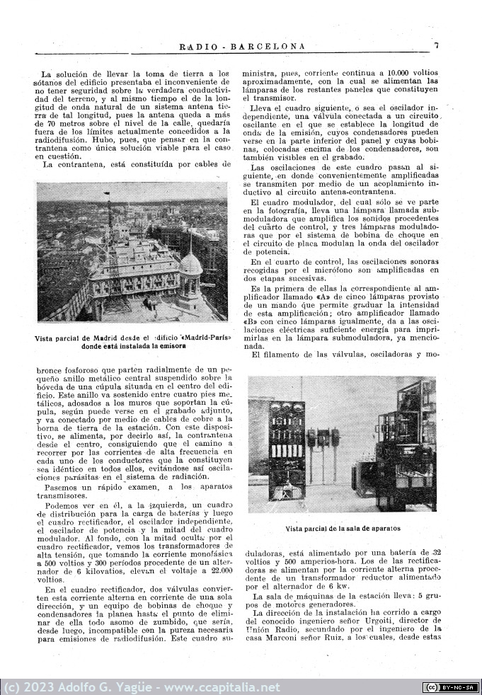 1720 - Inauguración de la estación Unión Radio (EAJ-7, Radio Madrid). Radio Barcelona n.44 (3), 1925