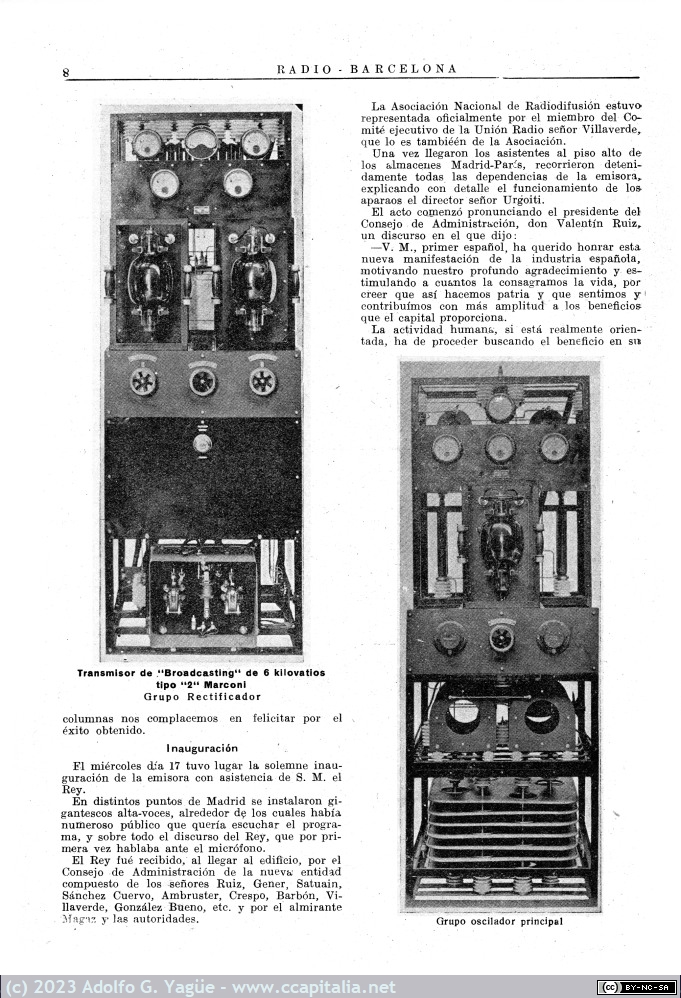 1720 - Inauguración de la estación Unión Radio (EAJ-7, Radio Madrid). Radio Barcelona n.44 (4), 1925