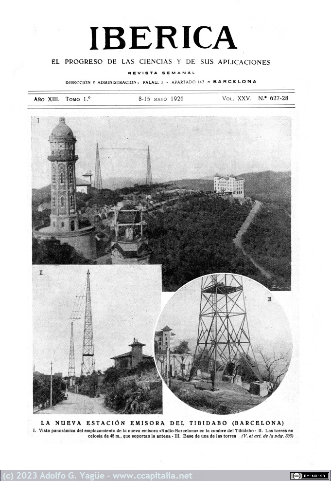 1721 - La nueva estación emisora del Tibidabo (EAJ-1, Radio Barcelona). Iberica n.627 (1), 1926