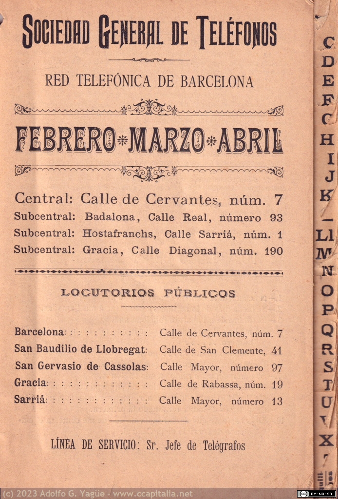 1729 - Lista de Señores Abonados de la Red de Barcelona. Sociedad General de Telefónos (2), 1897