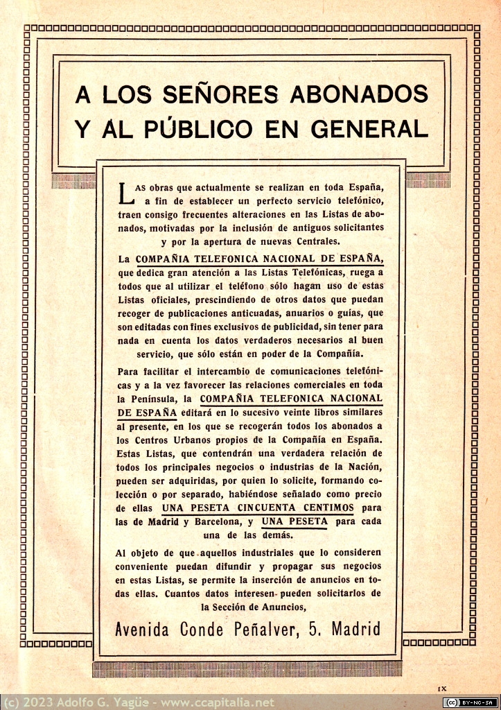 1735 - Compañía Telefónica Nacional de España. A los Señores Abonados y al Público en General (6), 1926