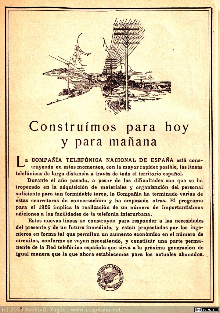 1735 - Compañía Telefónica Nacional de España. Construímos para hoy y para mañana (7), 1926