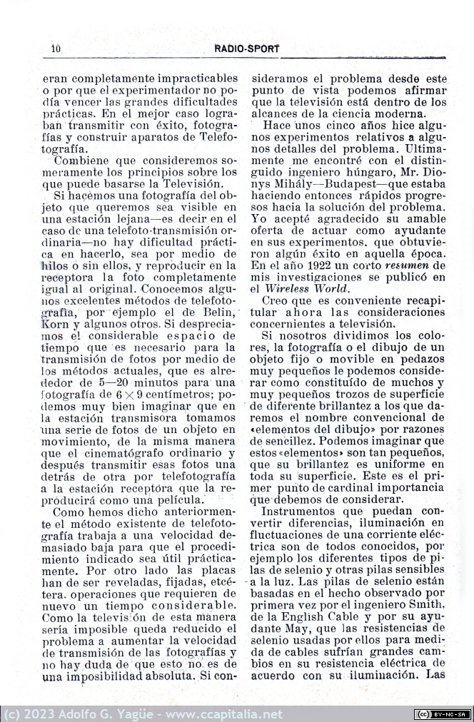 1717 - El problema de la televisión y el aparato de Mihály Telehor. Radio Sport n.6 (2), 1924