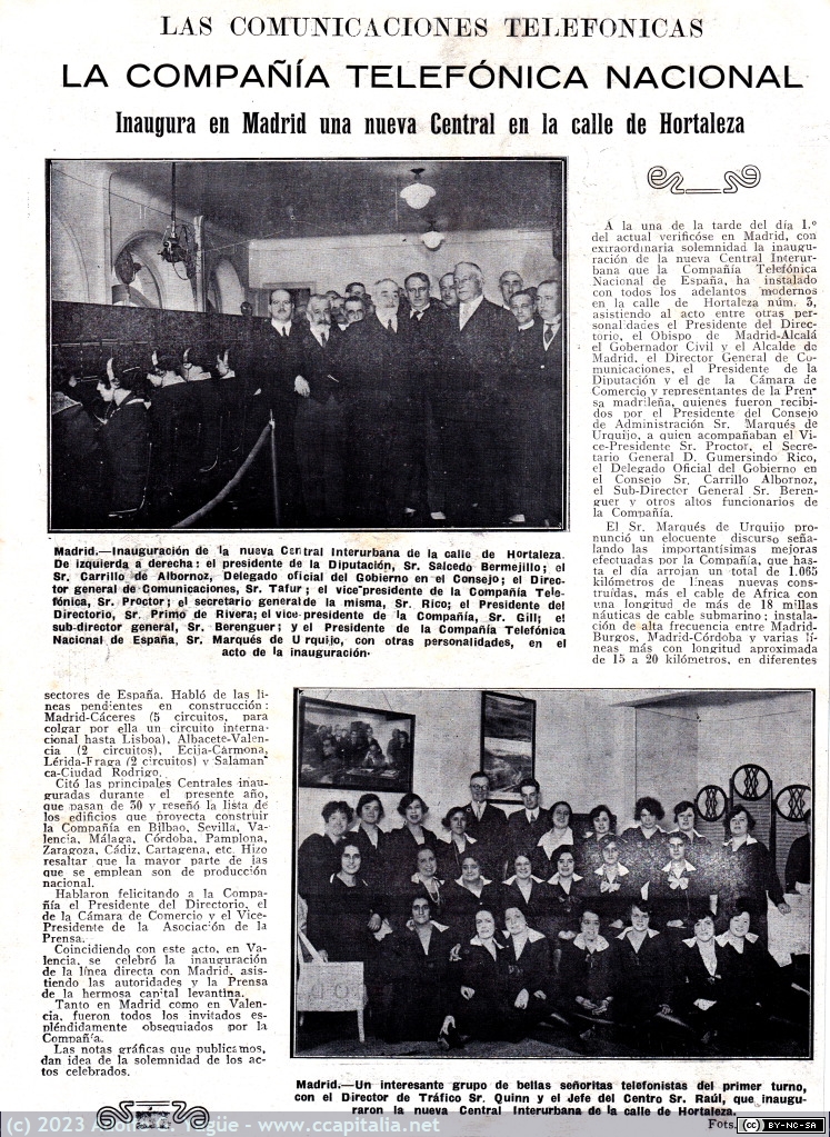 1743 - La CTNE inaugura una nueva Central en la calle de Hortaleza (1-11-25). Mundo Gráfico, 1925