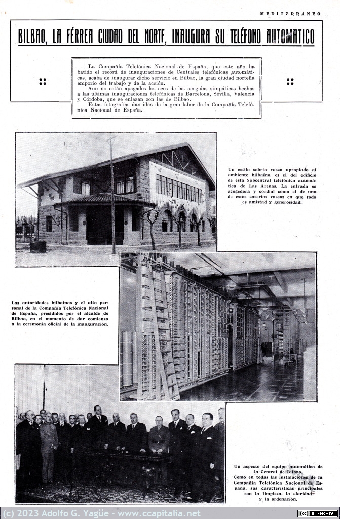 1757 - Bilbao, la férrea ciudad del norte, inagura su teléfono automático (1-12-28). Mediterraneo, 1928