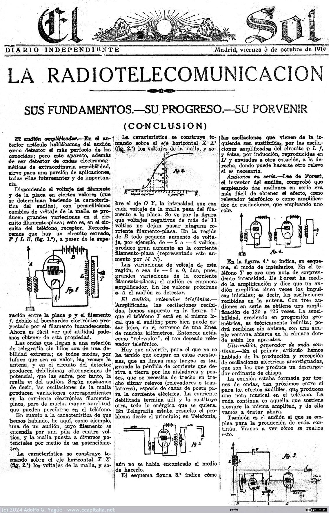 1814 - La radiotelecomunicación. Sus fundamentos, su progreso, su porvenir. El Sol. 3 Octubre (1), 1919