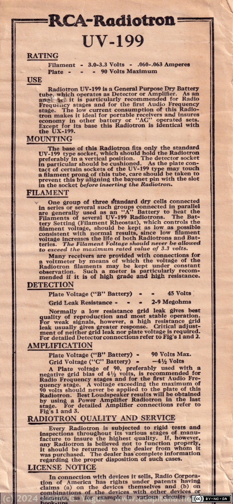1827 - Características técnicas del triodo RCA Radiotron UV-199 (2), 1924