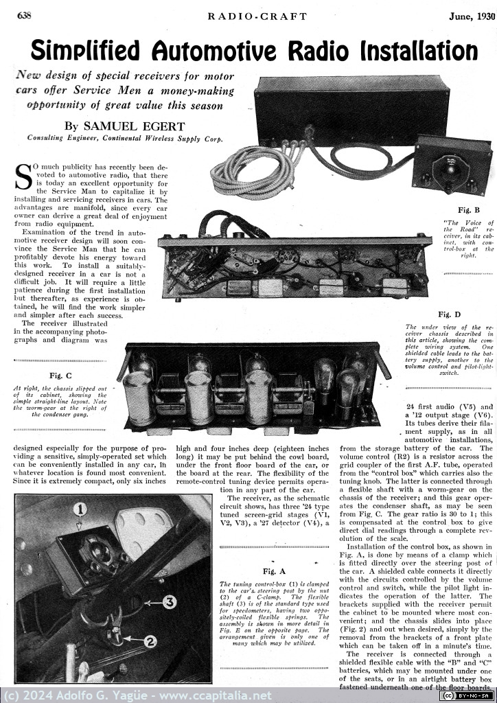 1828 - Simplified Automotive Radio Instalation. Radio-Craft. June (1), 1930
