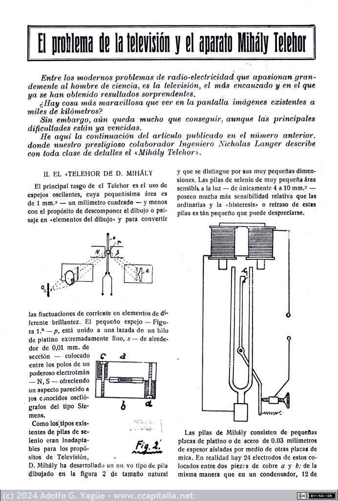 1815 - El problema de la televisión y el aparato de Mihály Telehor (y 2). Radio Sport n.7 (1), 1924