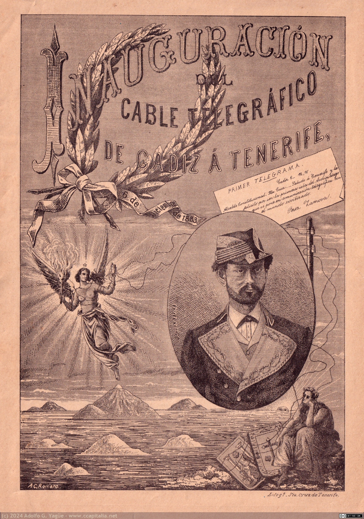 1851 - Inauguración del Cable Telegráfico de Cádiz a Tenerife. La Ilustración de Canarias (3), 1883