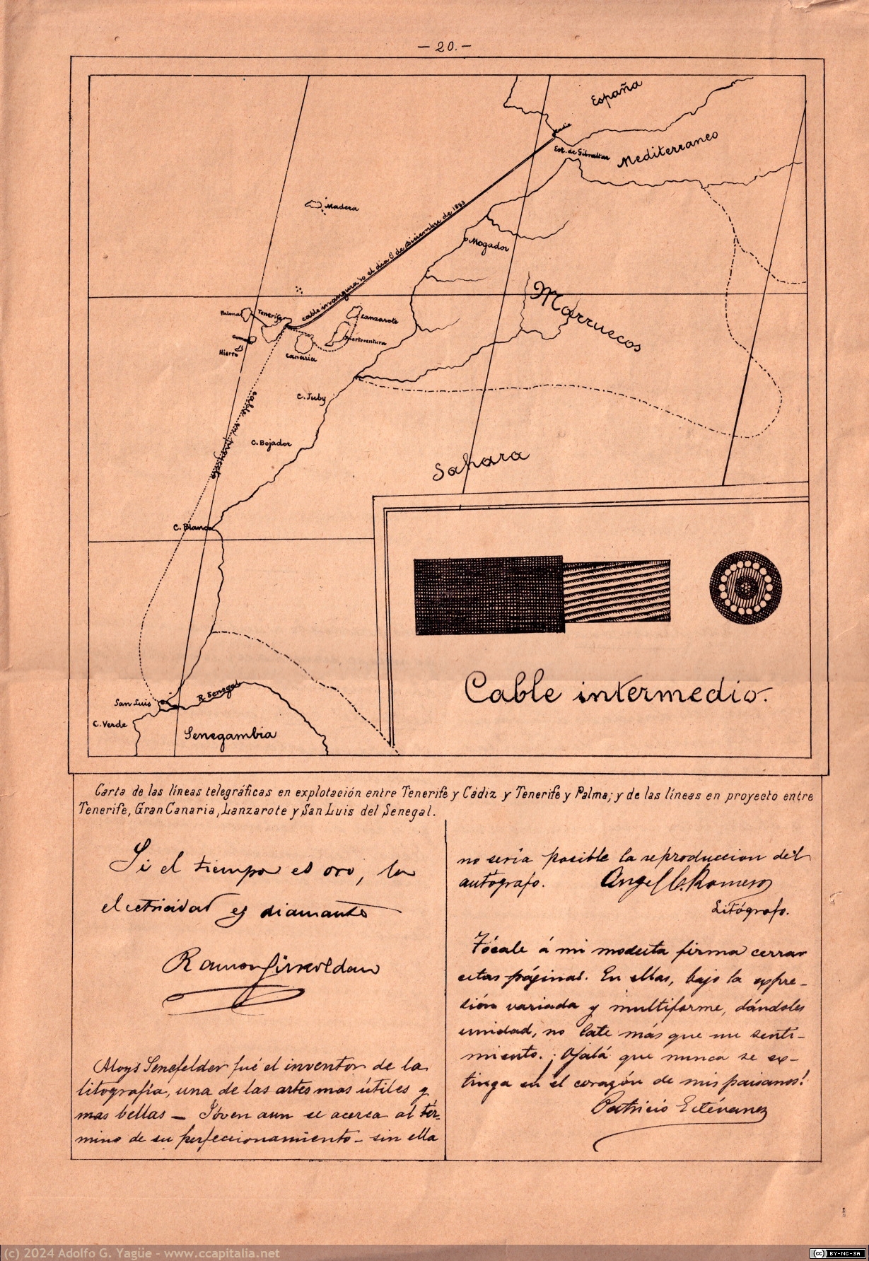 1851 - Inauguración del Cable Telegráfico de Cádiz a Tenerife. La Ilustración de Canarias (4), 1883