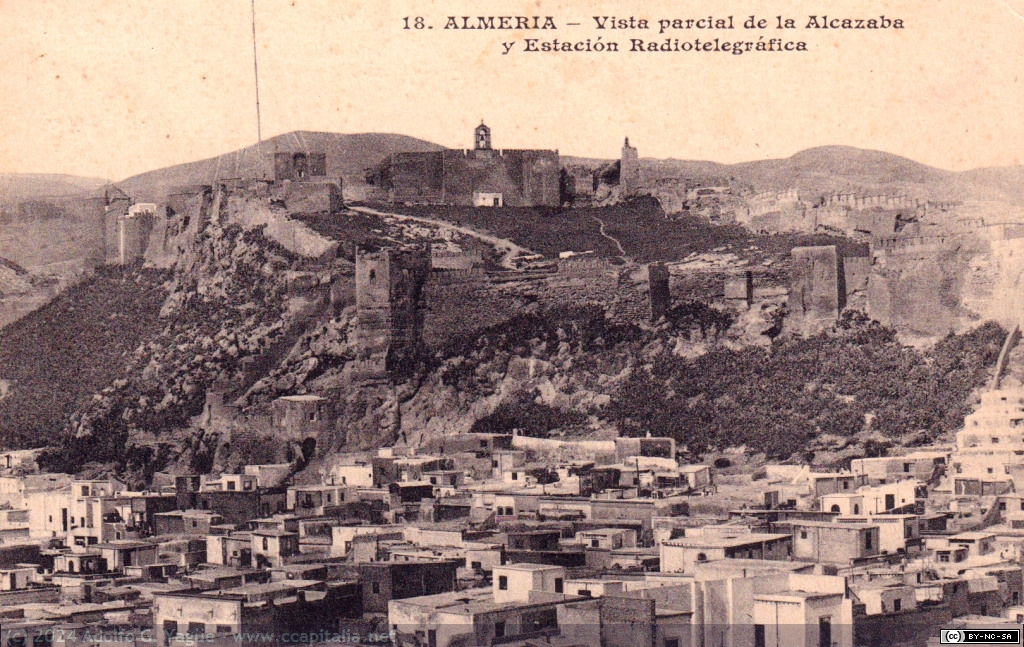 1834 - Almería. Vista parcial de la Alacazaba y Estación Radiotelegráfica, 1908