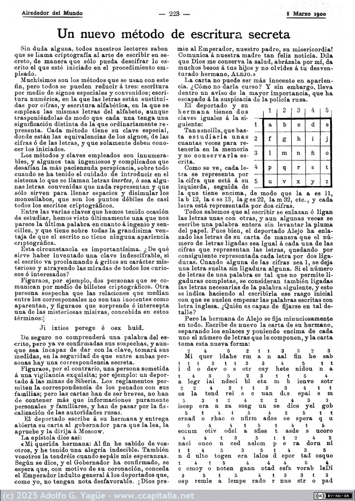 1965 - Un nuevo método de escritura secreta. Alrededor del Mundo. Marzo (1), 1900